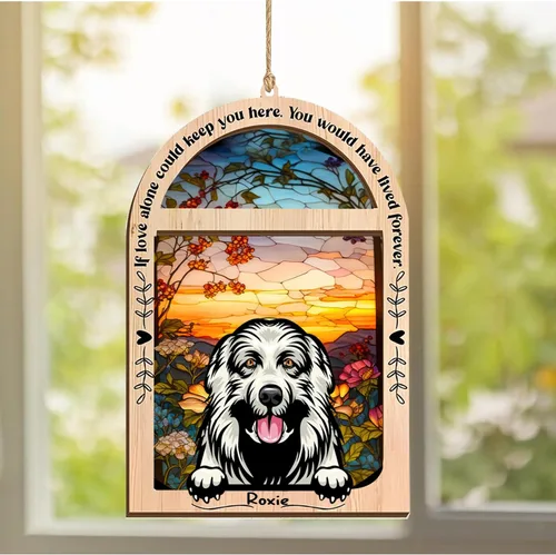 Vista 202 de LOVELYPOD Adorno de Navidad personalizado de sabueso afgano, atrapasoles con nombre, regalos de pérdida de mascotas, regalos para amantes