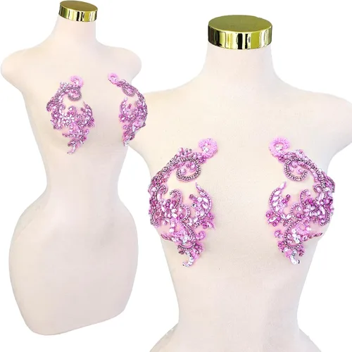 Vista 22 de Parches de cristal hechos a mano con cuentas de encaje de diamantes de imitación para accesorios de ropa de vestir (S1-champán)