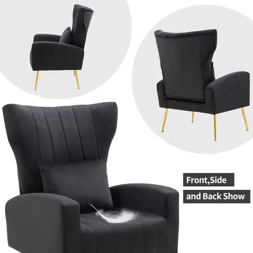 Vista 5 de Silla decorativa de terciopelo con respaldo abatible y cojín lumbar, sillón moderno para sala de estar/dormitorio, silla lateral de recepción