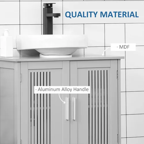 Vista 6 de kleankin Armario moderno para debajo del fregadero con 2 puertas, armario de baño con pedestal debajo del fregadero, armario de tocador de baño