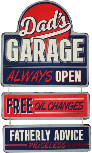 Vista 9 de Letrero de metal con flecha curvada para el garaje de papá, divertido letrero de garaje vintage para papá, gran idea de regalo Fun Vintage Garage