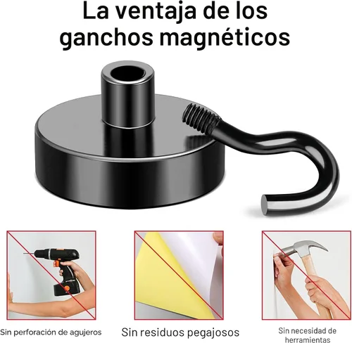 Vista 4 de MIKEDE Ganchos magnéticos negros resistentes de 30 libras imanes fuertes