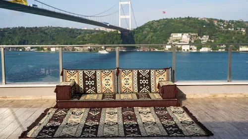Vista 3 de arabicsofa Sofá de dos plazas marrón - Sofá oriental bajo con funda lavable - Juego modular árabe Majlis