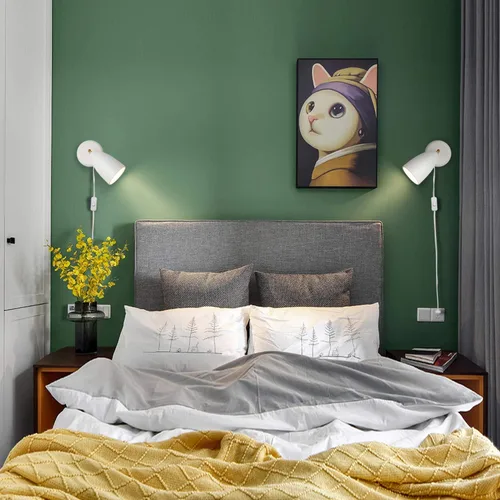 Vista 4 de Juego de 2 apliques de pared blancos con acabado giratorio de simplicidad para dormitorio, sala de estar, enchufe o cable duro E-Blanco-2 Pack