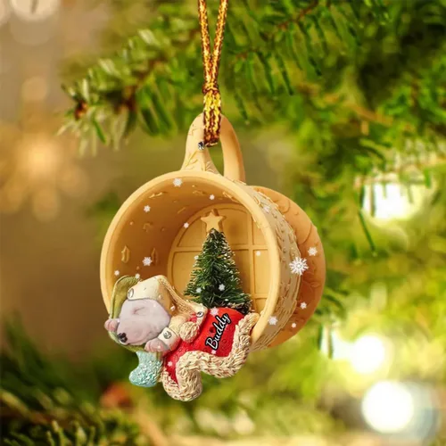 Vista 9 de Adornos de acrílico de encargo de la Navidad del nombre del perro, forma 2D personalizada para los amantes del perro Bulldog