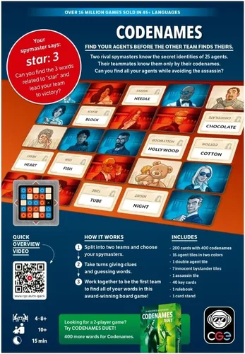Vista 3 de CGE Codenames Juego de Mesa (2ª Edición) El Juego de Fiesta de Asociación de Palabras Ultra Secreto para Noches de Juegos con Amigos y Familia, 4+