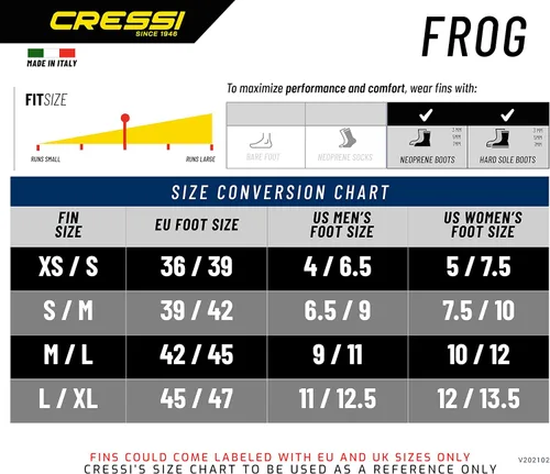 Vista 8 de Cressi Aletas de buceo de tacón abierto fuertes y resistentes Frog: Made in Italy desde 1946