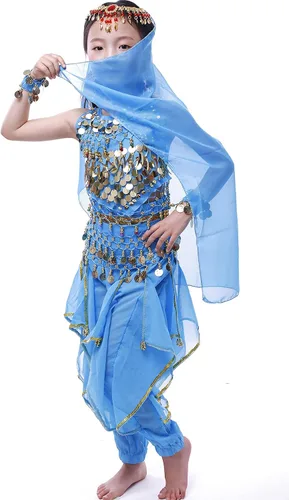 Vista 3 de Astage Disfraz de genio para niñas, disfraz de princesa árabe de la India, danza del vientre