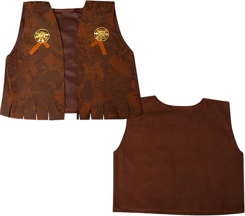Vista 3 de CHICTRY Chaleco de vaquero occidental marrón para niños, disfraz de Halloween
