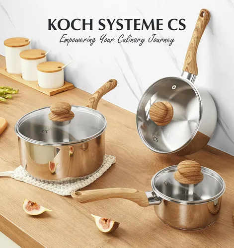 Vista 6 de KOCH SYSTEME CS Cacerola de acero inoxidable, olla de acero inoxidable de 1 cuarto de galón con base inoxidable de 5 capas, sartén con tapa y mango