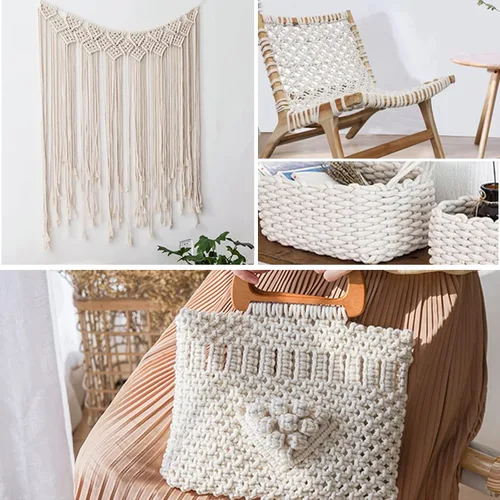 Vista 7 de JeogYong Cuerda de macramé de 0.157 in x 109 yardas, cuerda trenzada de algodón natural, cuerda de macramé para bolsas de ganchillo, colgar