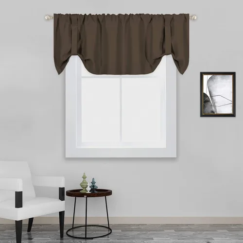 Vista 9 de DECOVSUN Cenefa opaca con amarre para ventana de 18 pulgadas de largo, con aislamiento térmico, cenefa ajustable para ventanas de cocina, bolsillo
