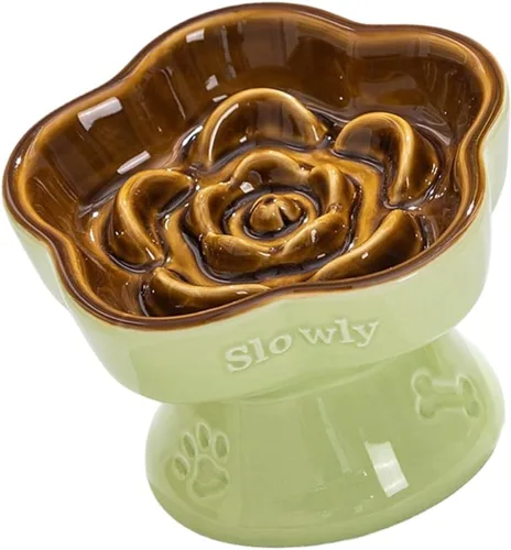 Vista 5 de Ceramic Dog and Cats Slow Feeder Treats Bowl with Raised Design for Small Pet Helps Choking and Improves Digestion Pet Slow Feeder Bowl caramel