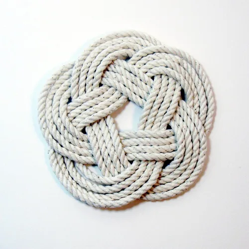 Vista 2 de Juego de 4 posavasos náuticos de algodón blanco natural