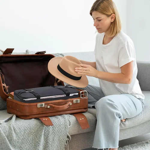 Vista 7 de WITSTEP - Cubos de embalaje colgantes para viajes, bolsa de 3 estantes plegables para colgar en la maleta, armario con gancho de acero, organizador