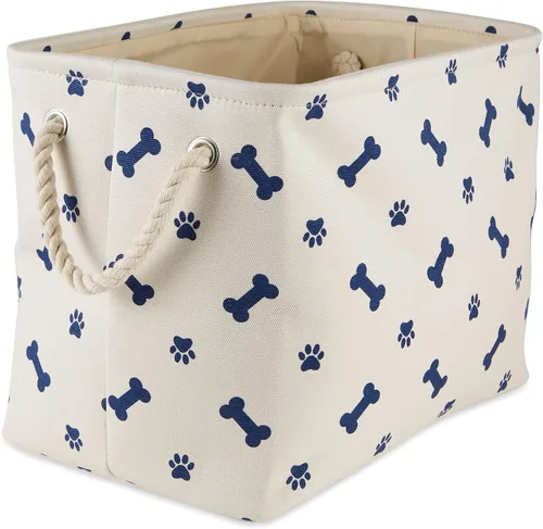 Vista 33 de Bone Dry Pet Storage Collection - Estampado de patas y huesos, rectángulo pequeño, 14 x 8 x 9 pulgadas, color negro