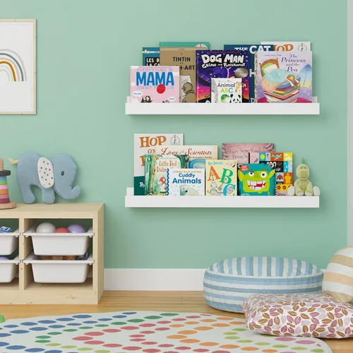Vista 2 de Wallniture Denver - Estantería de pared blanca de 34 pulgadas para habitación de niños, estantes flotantes de pared para decoración de guardería