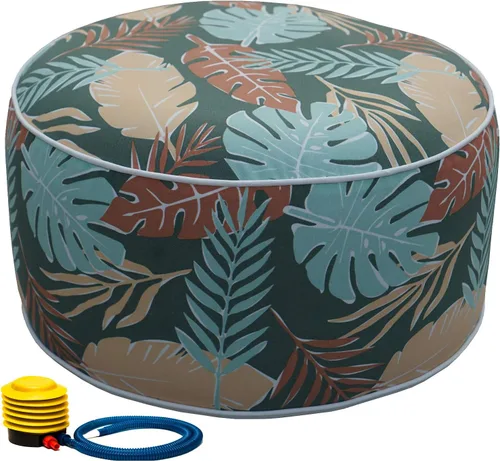 Vista 5 de Kozyard Taburete otomano inflable – Puf redondo portátil para uso en interiores y exteriores – Reposapiés pequeño perfecto o asiento para niños