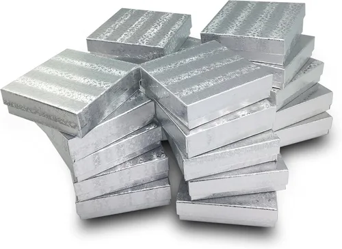 Vista 5 de TheDisplayGuys - Paquete de 20 cajas de joyería de papel de aluminio plateado #85 (8 18 pulgadas x 5 58 pulgadas x 1 516 pulgadas) para regalo