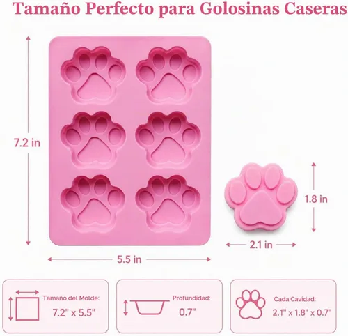 Vista 7 de Juego de dos moldes de silicona con estampado de patas de perro para golosinas caseras para hornear dulces de chocolate, apto para horno microondas
