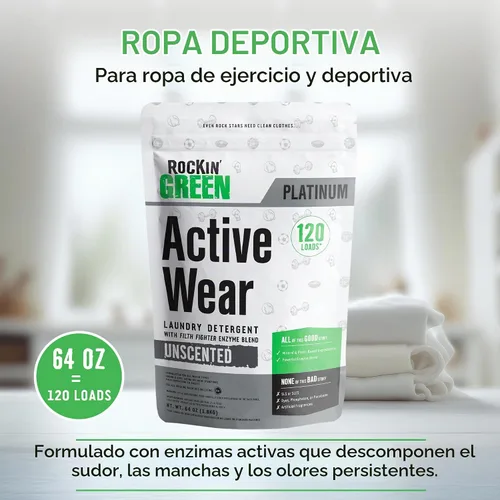 Vista 2 de Rockin' Green Detergente para Ropa, A Base de Plantas, Detergente en Polvo Totalmente Natural para Ropa, Vegano y Biodegradable Combate Olores