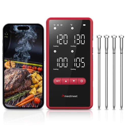 Vista 11 de Termómetro inalámbrico Meatmeet X Pro para carne con Wi-Fi dual y Bluetooth, termómetro digital para carne con 2 sondas y base de pantalla LED, 6