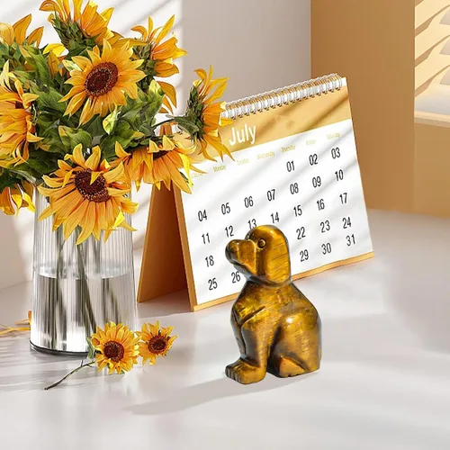 Vista 4 de Artistone Estatua de perro de ojo de tigre amarillo de 2 pulgadas, piedra preciosa tallada, animales curativos, escultura de cachorro de la suerte
