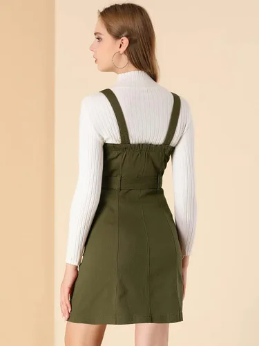 Vista 5 de Allegra K Vestido de mezclilla clásico para mujer, con correa ajustable, acampanado, vestido de mezclilla