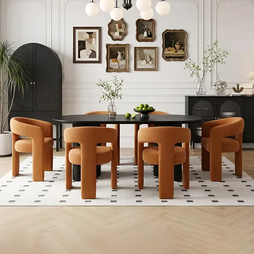 Vista 11 de Silla de Comedor Moderna de Chenille Tipo Barril Tapizada en Tela para Comedor con Brazo, Cómoda Silla Auxiliar de Acento para Cocina/Sala