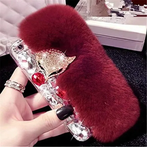 Vista 6 de Funda para Moto G Pure, funda 3D hecha a mano de lujo con cabeza de zorro esponjosa, piel de conejo con purpurina de diamante para Motorola Moto G