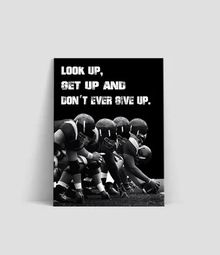 Vista 8 de Arte inspirador de pared con texto en inglés «Look Up and Dont Ever Give Up», decoración de fútbol para habitación de niños, fotos de afirmaciones