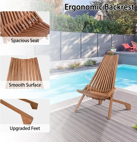 Vista 4 de Tumbona Adirondack plegable de madera, moderna de perfil bajo, silla de patio y porche para todo tipo de clima, sillas de salón para fogatas al aire