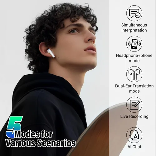 Vista 4 de Auriculares inalámbricos, auriculares Bluetooth 5.4 de 48 horas de reproducción, auriculares Bluetooth estéreo con pantalla LED, llamada clara, IPX7