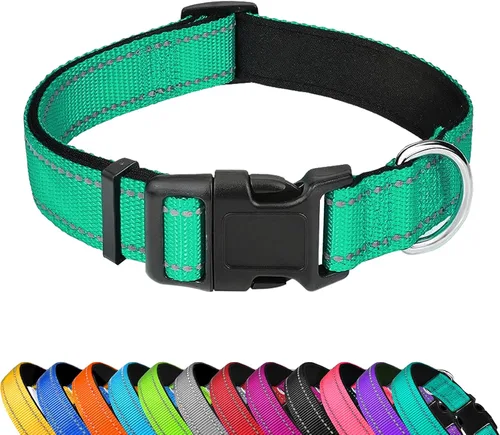 Vista 14 de Collar reflectante para perro, ajustable de neopreno suave acolchado de nailon para mascotas con hebilla para cachorros y perros pequeños, gatos