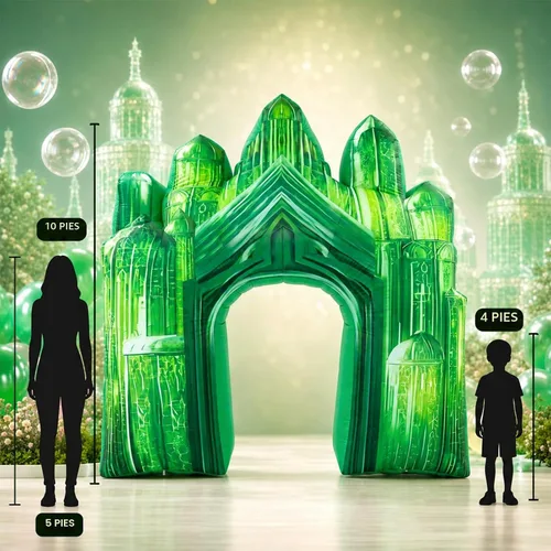 Vista 4 de VIHOSE Arco de castillo inflable verde de 10 pies con luces LED