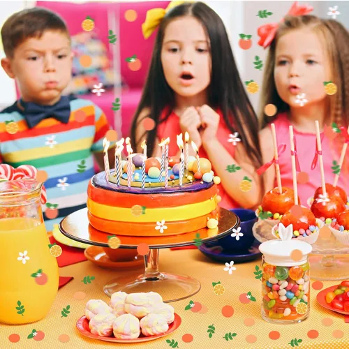 Vista 7 de 300 piezas de confeti Little Cutie Baby Shower Confeti cítricos, papel redondo naranja mandarina flor blanca verde eucalipto disperso para baby