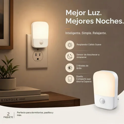 Vista 2 de Las luces nocturnas se enchufan en la pared del sensor del atardecer al amanecer