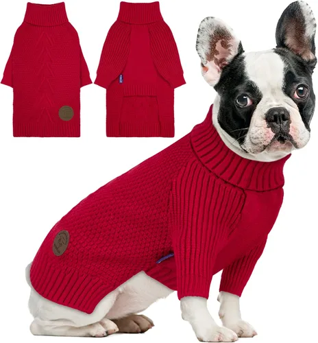 Vista 34 de cyeollo Suéter para perro pequeño, suéteres cálidos de cuello alto para perros pequeños, sudadera tejida para perrito con mangas, suéter de otoño e