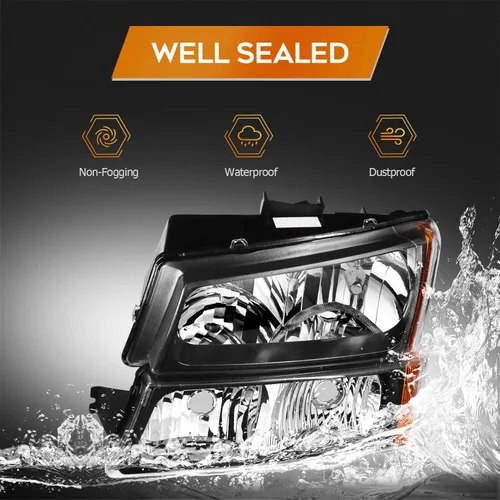 Vista 5 de Conjunto de faros delanteros para Chevy Avalanche 1500 2003-2006 para Avalanche 2500 03-06 para 1500 Classic 2007 carcasa negra reflector ámbar