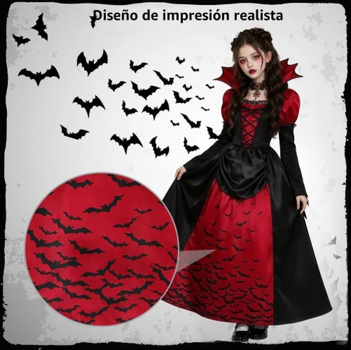 Vista 3 de Disfraz de vampiro para niñas, vestido de vampiro real, disfraz de Disfraz de vampiro real para niñas