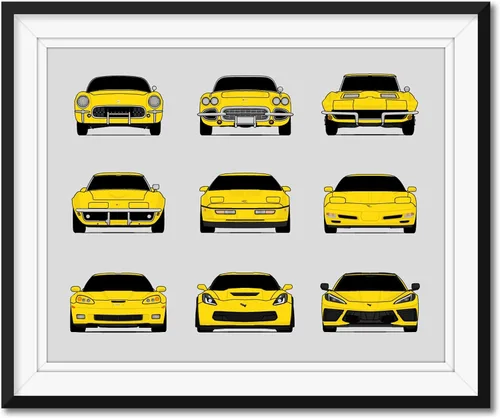 Vista 6 de Custom Car Posters Handmade Poster compatible with Chevy Corvette Generations and Print of Chevrolet Corvette (C1 C2 C3 C4 C5 C6 C7 C8) (Landscape)