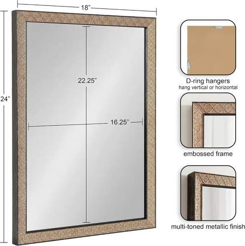 Vista 2 de Kate and Laurel Soniva - Espejo de pared rectangular tradicional, 18 x 24 pulgadas, dorado, espejo rectangular con marco global para uso como espejo