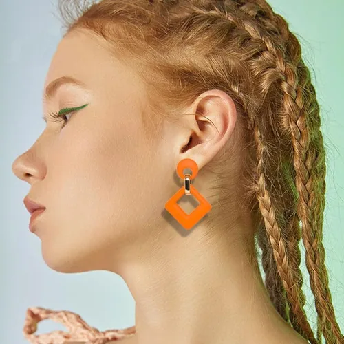 Vista 4 de Aretes de gota ovalados de acrílico para mujeres y niñas de los años 70, 80, 90, aretes ovalados de neón ovalados, ligeros, geométricos, retro, 80