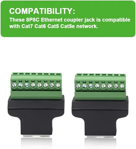 Vista 4 de Poyiccot RJ45 Breakout, conector adaptador de terminal de tornillo RJ45, paquete de 2 conectores hembra 8p8c a conector de terminal de tornillo de 8
