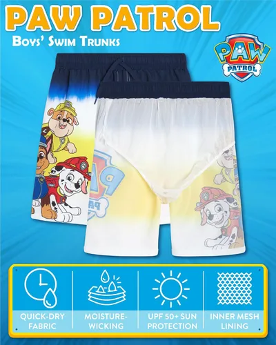 Vista 2 de Nickelodeon Paw Patrol - Traje de baño para niños Chase, Marshall, Rubble Traje de baño para niños UPF 50+ para niños (2T-7)