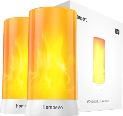Vista 13 de Hompavo 【Actualizado】 Luces LED de llama, 4 modos de velas recargables sin llama con batería, linternas parpadeantes impermeables en pilar para sala
