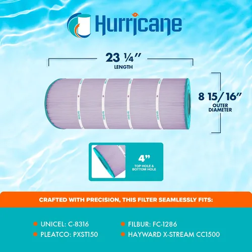 Vista 3 de Hurricane Filtros HF8316-01P Cartucho de filtro de piscina morado platino - Reemplazo para PXST150, Unicel C-8316, Filbur FC-1286, Hayward X-Stream