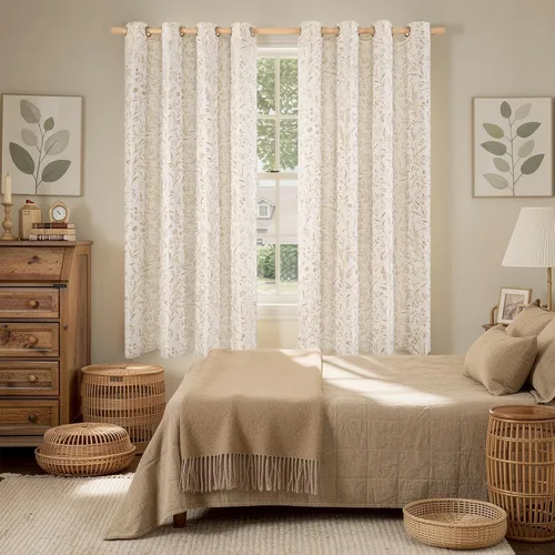 Vista 2 de BGment Cortinas de lino beige para dormitorio de 63 pulgadas de largo, cortinas de ventana con ojales y ojales para ventana de sala de estar, 2