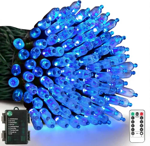 Vista 11 de 100 luces LED de color blanco cálido a multicolor de 33 pies, funciona con pilas, 8 modos, tira de luces para interiores y exteriores, para árbol