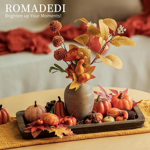 Vista 7 de Romadedi Bandeja decorativa de madera para velas, bandeja larga y estrecha de madera, decoración del hogar, centros de mesa rústicos, bandejas